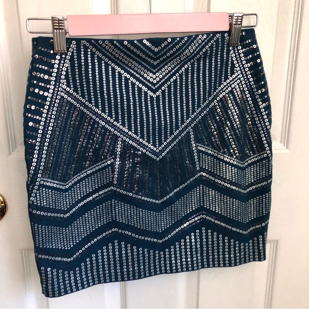 Express Blue sequined pencil mini skirt XS
